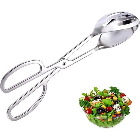 Pince à Salade en Acier Inoxydable, Pinces à Barbecue, Pinces à Buffet, Acier Inoxydable Multifonction Forme Ciseaux Pinces à Servir pour Légumes, Salade, Viande, Dessert, Steak (Argent) (1/5)