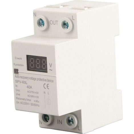 Dispositif de Protection contre Surtensions et Sous-Tensions à Récupération Automatique 230V 40A avec Affichage de Tension et Voyant Lumineux Dispositif de Protection Rail DIN