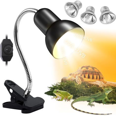 Reptilien-Wärmelampe, 3 UVA/UVB-Lampen, 360° drehbarer Clip, für Schildkröten, Schlangen und Echsen (1/5)