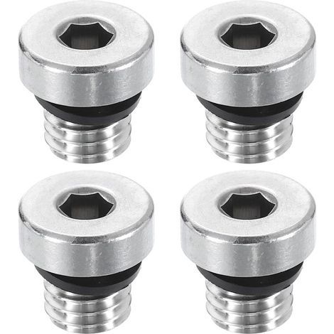 Lot de 4 bouchons de tuyau en acier inoxydable 304 M8 x 1,25 - Filetage mâle métrique - Capuchon à tête hexagonale - Avec anneau d'étanchéité pour tube d'air, eau, huile et gaz (1/5)