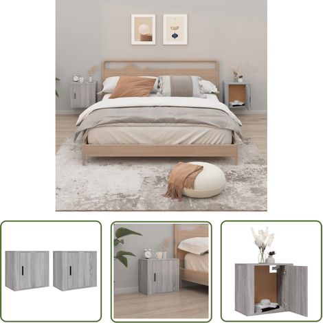 The Living Store Tables de chevet murales 2 pcs Sonoma gris 50x30x47 cm - Table De Chevet Murale - Meuble De Chambre - Table De Nuit - Étagère Murale - Rangement Mural (1/5)