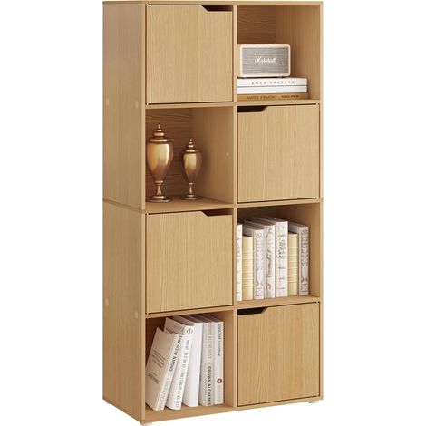 Woltu – Bibliothèque en bois d'ingénierie 30 x 60 x 120 cm – 8 compartiments – Chêne clair – Meuble de rangement avec portes – Dispositif anti-basculement