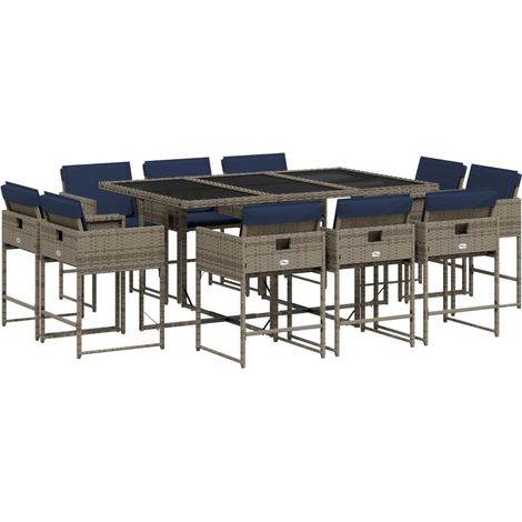 Maison Exclusive - Set da pranzo da giardino da 11 pz con Cuscini in Polyrattan Grigio