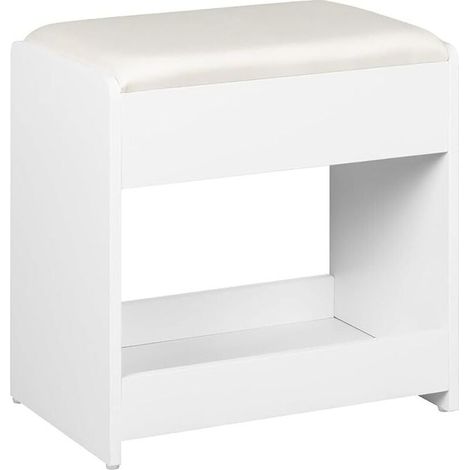 Tabouret de coiffeuse - Tabouret rembourré en simili cuir - 26 x 40 x 40 cm - Pieds antidérapants - Blanc (1/5)