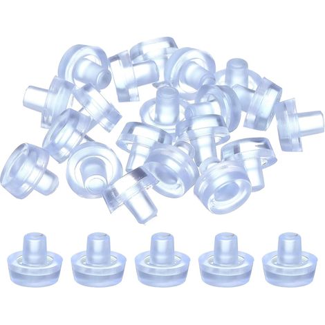 20Pcs Patins Anti-Dérapants Caoutchouc Transparent en Forme De Cèpe - Tige Adapté Trou 6mm Protège-Pieds Table en Verre Meubles