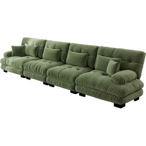 Canapé d’angle modulaire 4 places à assise profonde, canapé-lit en chenille confortablement rembourré pour salon, appartement, studio et bureau, vert (1/5)