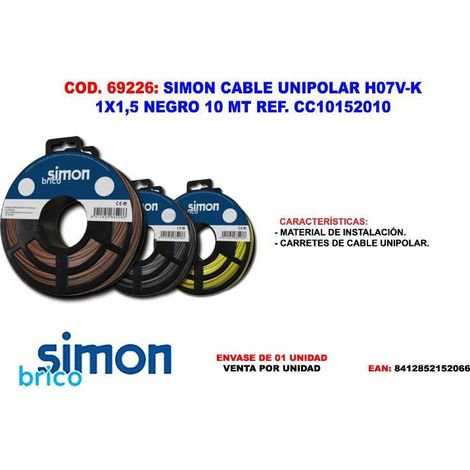 baja simon cable unipolar h07v-k 1x1,5 negro 10 mt cc10152010