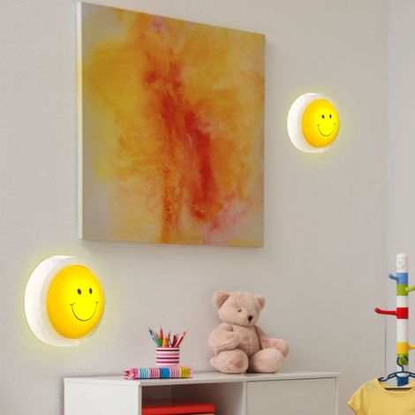 Lampada per cameretta dei bambini, lampada da parete, applique da parete, lampada per cameretta dei bambini, lampada per bambini, luce diurna sorridente, pressostato, giallo chiaro, 1x LED 6500K, DxP  (1/5)
