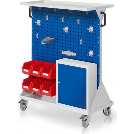 Kappes RasterMobil® mobiler Arbeitsplatzschrank Größe 3 1270x1000x500mm 29-teilig mit Auflageboden aus Stahlblech und Einhängeschrank enzianblau