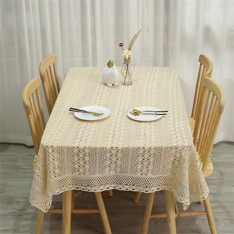 Nappe au crochet Beige 140x140 cm Coton Vintage Dentelle Rectangulaire
