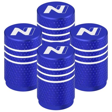 (Bleu) Lot de 4 bouchons de valve de pneu décoratifs pour voiture, avec autocollant. Compatible avec Nissan N line, Nissan Creta IX35 et Nissan I40. Accessoires auto. (1/5)