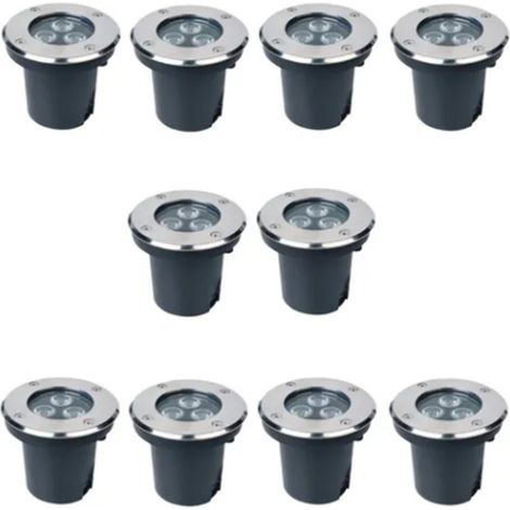 Lot de 10 spots LED encastrés 3W, étanches IP67, pour jardin, pelouse ou cour extérieure (lumière rouge). (1/2)