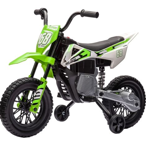 Moto électrique pour enfants 12V avec musique et roues stabilisatrices, 3-6 ans, vert (1/5)