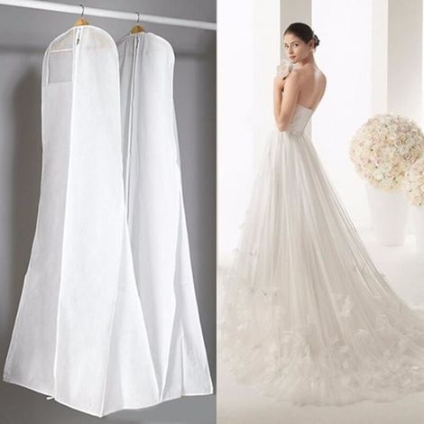 160/180cm Housse Robe Mariée Nuptiale Mariage Sac 2 Colorés Protection Vêtement LWhite