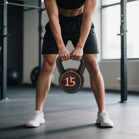 REDOM set de kettlebells (56.5x26x29 cm), 3 pesos 2.2 kg 4.5 kg y 6.8 kg, base plana, agarre ergonómico, plástico negro (1/5)