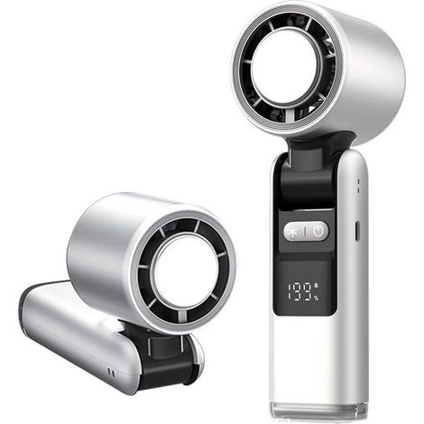 Mini Folle Ventilatore Condizionatore d'aria Portatile, Luce LED, 1-199 Velocità del Vento, Batteria da 5000 mAh, Modalità Potente - Fascia da Collo, Ideale per Campeggio, Ufficio - Bianco (1/5)