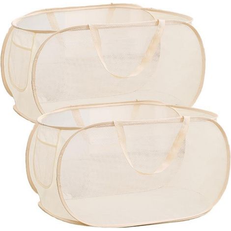 Faltbare Wäschekörbe 2 Stück mit Seitentasche, Beige (1/5)