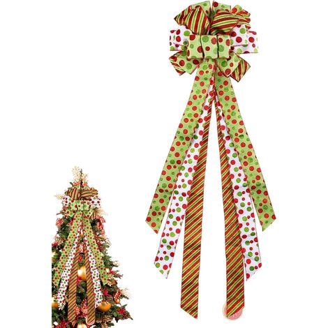 Noeud de Sapin de Noël Ornements Festifs Cime de Sapin de Noël pour Célébration Saisonnière Salon Entrée Fête Manteau de Cheminée Mur Affichage Arrière-plan Photo (1/5)