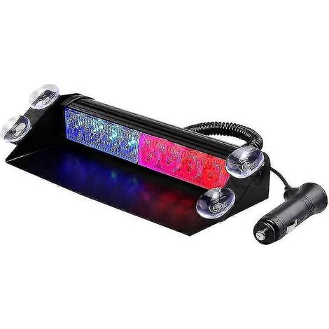 Barre lumineuse stroboscopique LED pour pare-brise et tableau de bord, avec support à ventouse, pour voiture, camion, bus scolaire, rouge et bleu. (1/5)