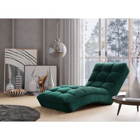 Les Tendances – Chaise longue méridienne velours capitonné – Assise généreuse 116cm – Garnissage mousse HR – Vert forêt (1/5)