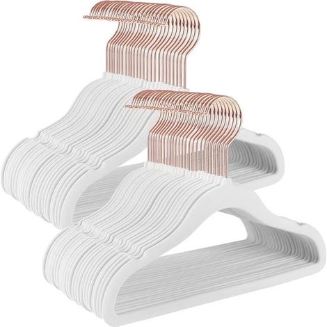 Kleiderbügel-Set mit 50 Haken in Roségold,rutschfest und platzsparend für Kleiderschrank,Kinderröcke und -hosen,weiß (1/5)