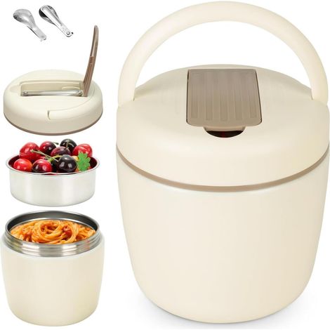 Boîte à lunch isotherme avec cuillère, récipient isotherme de qualité alimentaire de 1200 ml, boîte à lunch isotherme étanche, adaptée aux aliments chauds. (1/5)