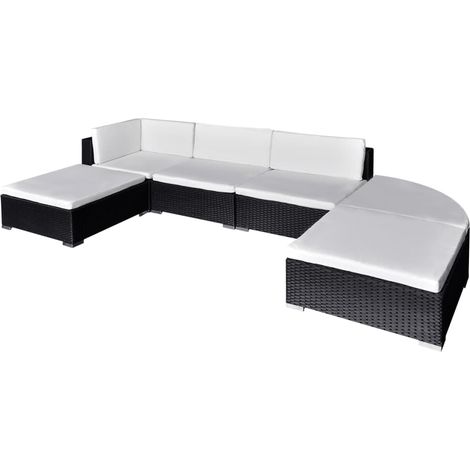 Set Mobili da Giardino 6 pz con Cuscini in Polyrattan Nero vidaXL