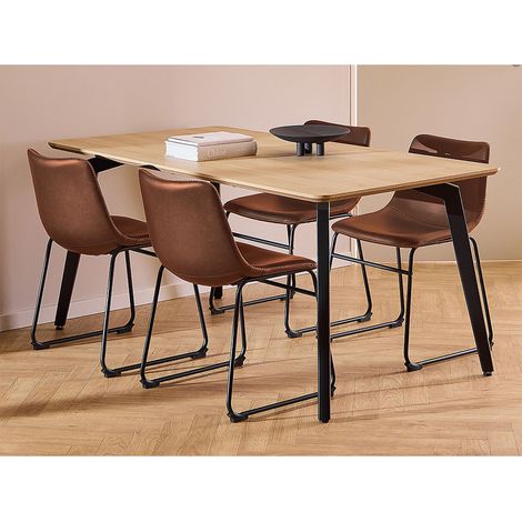 Cadiz Essgruppe Tisch mit 4 Stühlen PU-Kunstleder natur, cognac.