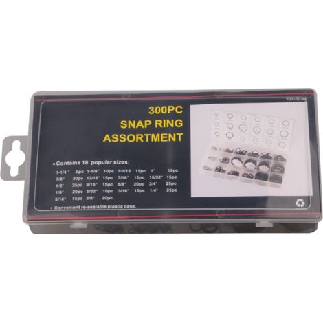 Lot de 300 circlips pour arbres, kit assorti de bagues de fixation type C, anneaux de retenue pour roulements, rondelles de sécurité (1/2)