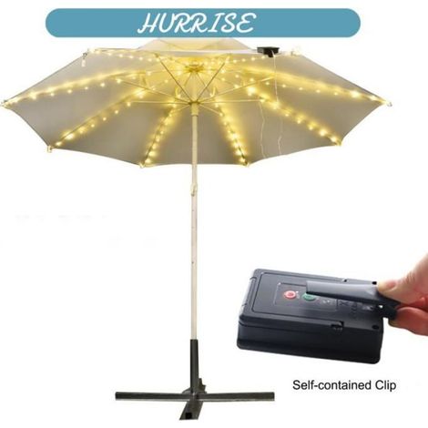 Lampe Parasol LED - Chaîne En Cuir - Alimentation Batterie Solaire Ou USB - 104 LED - Longueur 1,25 M - Clip Réglable Jusqu'à 4,2 Cm - Pour Extérieur Terrasse Jardin (1/4)