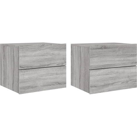 Comodini a Parete con luci LED 2 pz Grigio Sonoma vidaXL