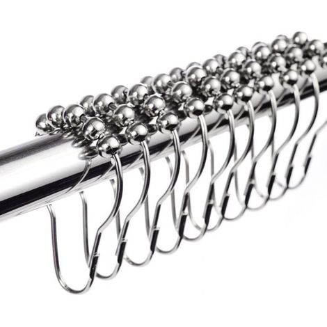12 Pcs Stainless Steel Shower Curtain Ring Hooks Hanging Style Ball Shower Curtain Ring Hooks (1/5)