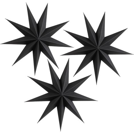 Lanterne di carta a forma di stella, decorazioni per alberi a forma di stella a 9 punte, 3 pezzi da 45 cm, decorazioni per alberi a forma di stella a 9 punte, stelle di carta nere appese per funerali, (1/5)