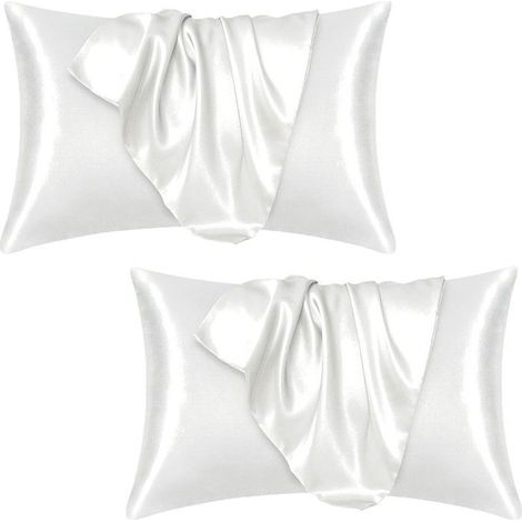 Taies d'oreiller en soie pour lit, 2 pièces, 50 x 80 cm, taie d'oreiller soyeuse, protection pour cheveux, peau, fermeture à (1/5)