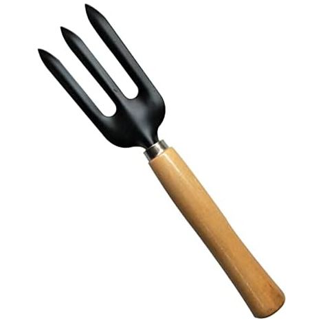 Râteau de jardin ifundom à 3 dents avec manche en bois, outil de jardinage polyvalent pour plantes en pot et plantes vertes, avec poignée ergonomique. (1/5)