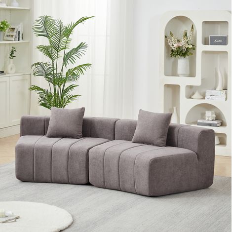 Divano modulare curvo in ciniglia grigia con 2 cuscini, 223 x 83,8 x 73,6 cm DESVIAE (1/5)