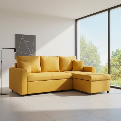 Divano angolare con penisola reversibile Golf e letto estraibile in tessuto Verita 53 senape (1/5)