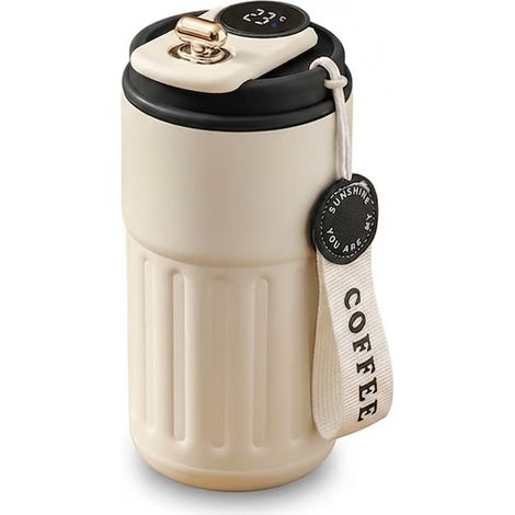 Thermos con display digitale della temperatura, isolamento ad alte prestazioni, acciaio inox, crema/marrone, 450 ml, 17 x 7 cm (1/4)
