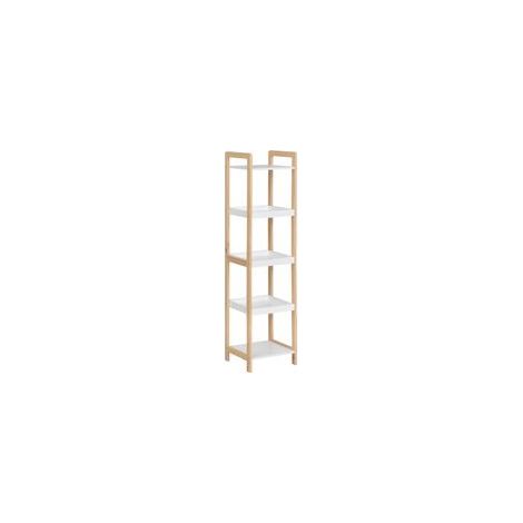 Badezimmerregal aus Bambus, Standregal mit 3 Körben und 2 Ablagen, Maße: 32 x 30 x 130 cm (L x B x H), Beige/Weiß