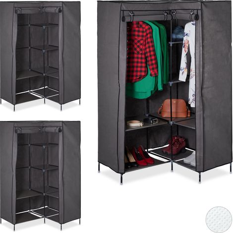 3 x Eckkleiderschrank 3. Generation, 8 Ablagen & 2 Kleiderstangen, Stecksystem mit 2 Türen, HBT 169x100x83 cm, anthrazit