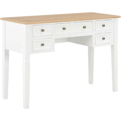 Bureau 5 tiroirs bois clair et pin massif blanc Dean (1/5)