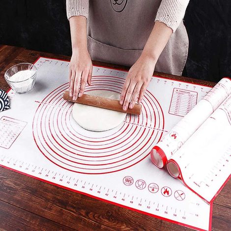 Tapis de pâtisserie en silicone antiadhésif, planche à rouler la pâte sans BPA, antidérapant pour fondant pizza, grande toile de cuisson réutilisable 60x40 cm rouge (1/5)