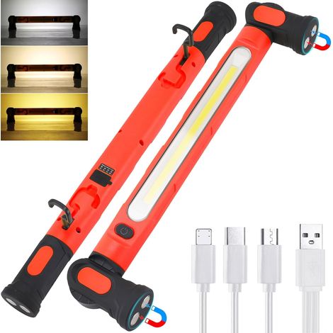 Baladeuse LED Mecanicien Lampe Rechargeable Atelier Travail Mecanique Auto Aimantée Torche 5000mAh USB-C Magnétique Lampe Inspection Multifonctionnelle 3 Modes pour Garage, Camping, d'Urgence[Rouge] (1/5)