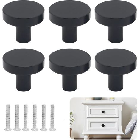 6 Pcs Bouton de Meuble Boutons de Portes pour Placards Poignee de Meuble Boutons Placard Noir Rondes Bouton de Porte Convient pour Armoire à Tiroirs