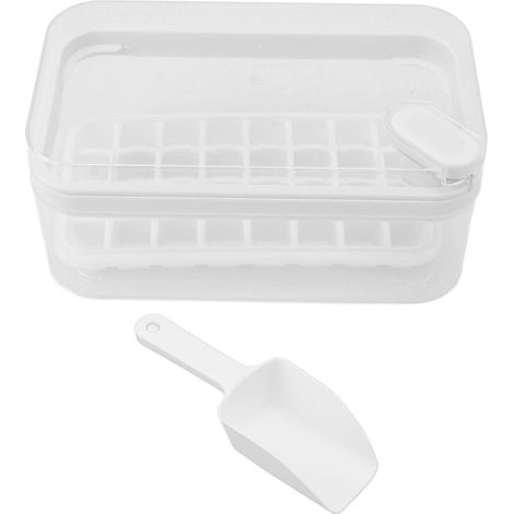 Bac à glaçons plastique 32 cases avec couvercle, pelle et bac de rangement - Démoulage facile - Blanc pour congélateur (1/5)
