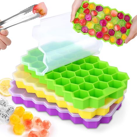 YIDOMDE Moule à glace en silicone avec couvercle - 3 pièces 37 glaçons sans BPA, moules à glace faciles à démouler - peuvent être utilisés au congélateur et au four. (1/5)