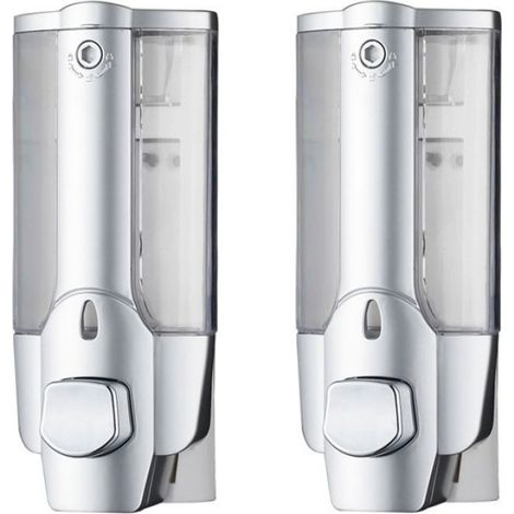 Lot de 2 Distributeur de savon, Finition chromée, Résistant à l'humidité, Pour gel douche et shampoing, Salle de bain (1/5)