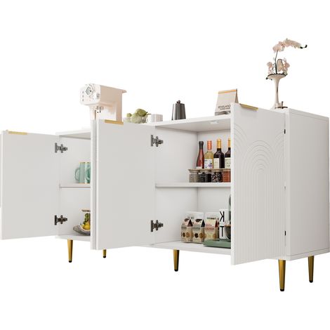 ELVMI Aparador con 4 Puertas, Estantes Regulables y Cierre Suave para Salón y Comedor, MDF, Blanco, 160 x 40 x 80 cm (1/5)