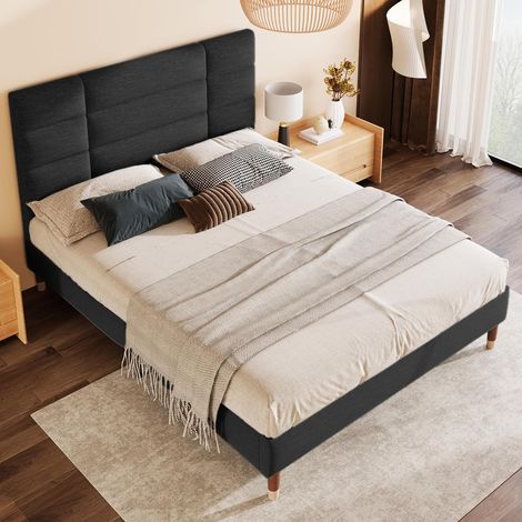Doppelbett 140x200 mit Lattenrost – Gepolstertes Bett mit Kopfteil – Moderner Stil, geeignet für Erwachsene und Jugendliche – Matratze nicht enthalten, Leinenstoff, Grün