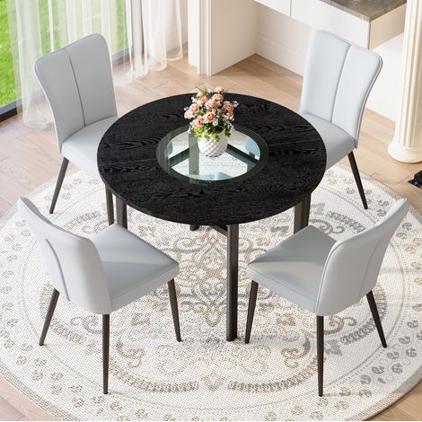 Esstisch Set rund 100 cm mit 4 Stühlen MDF Glas OKMYHOME (1/5)